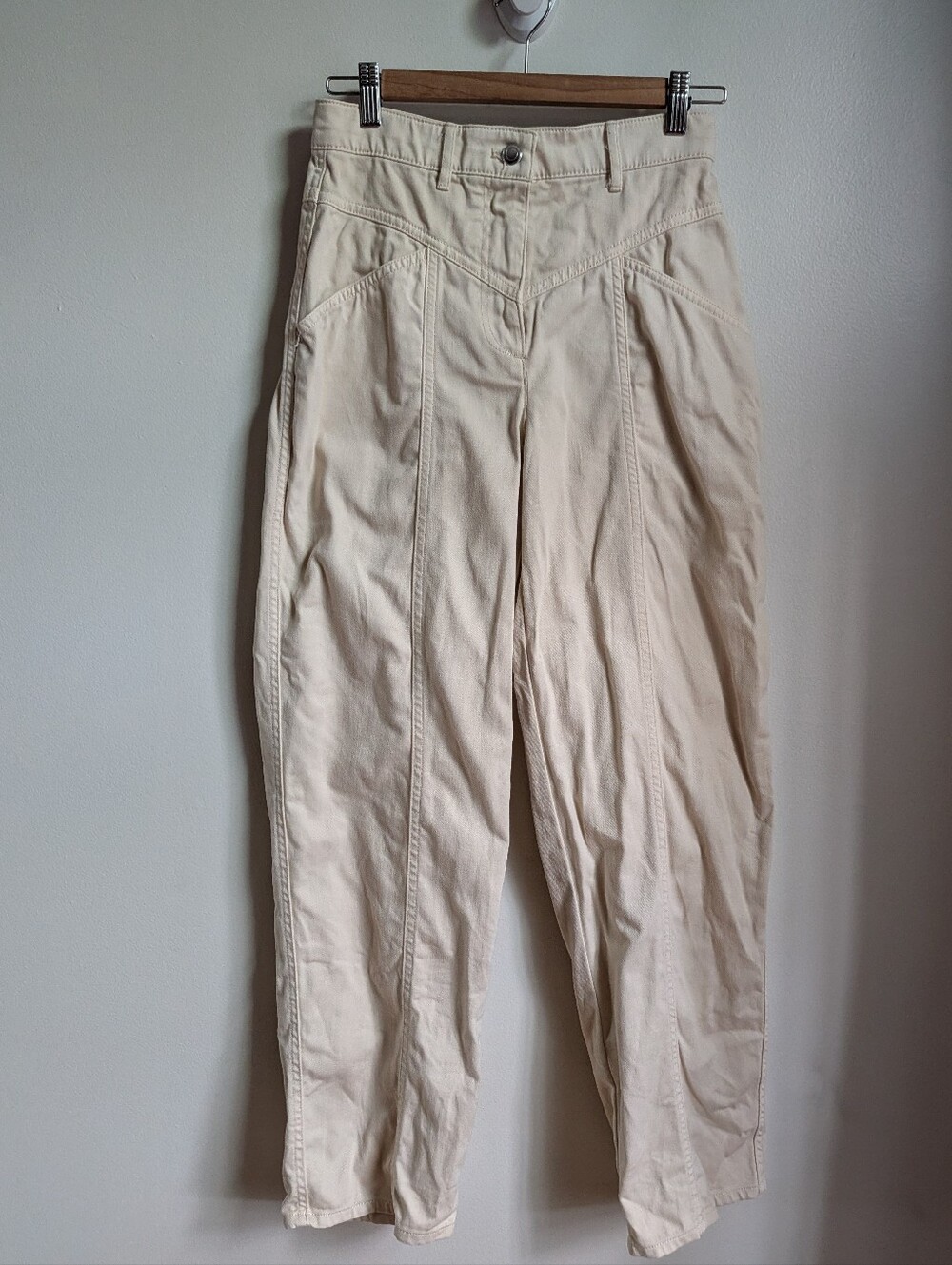 ARITZIA Little Moon Cream High-Rise Tapered Cotton Contemporary Trousers Size 0